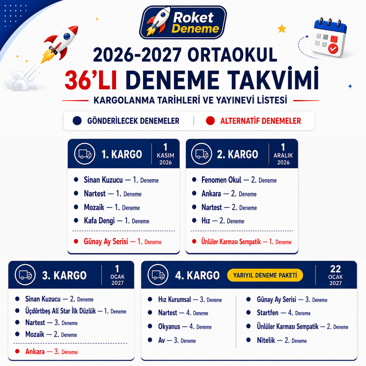 Ortaokul 36'lı paket kargo takvimi 1-4. kargo