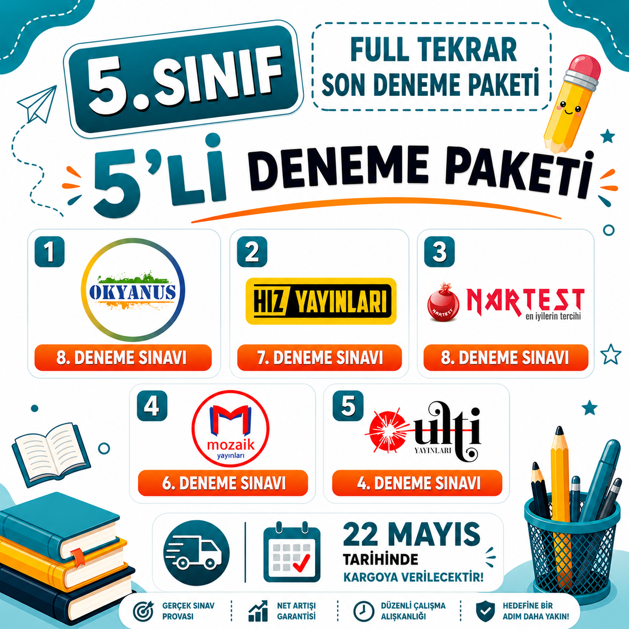 5.SINIF FULL TEKRAR 5'Lİ SON DENEME PAKETİ