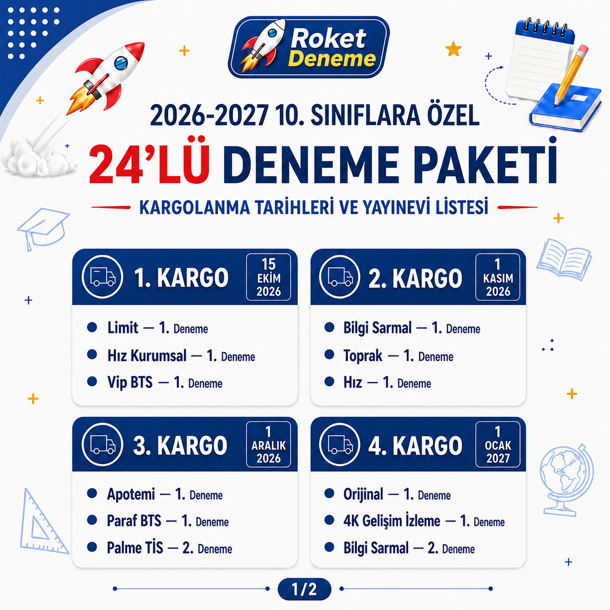 10.SINIF 2026-2027 24'LÜ YILLIK DENEME PAKETİ