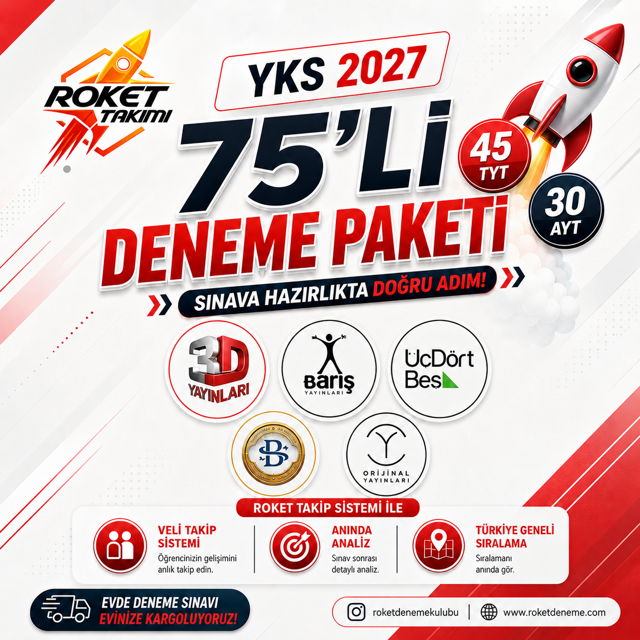 2027 YKS TEMMUZDAN SINAVA KADAR 75'Lİ DENEME PAKETİ
