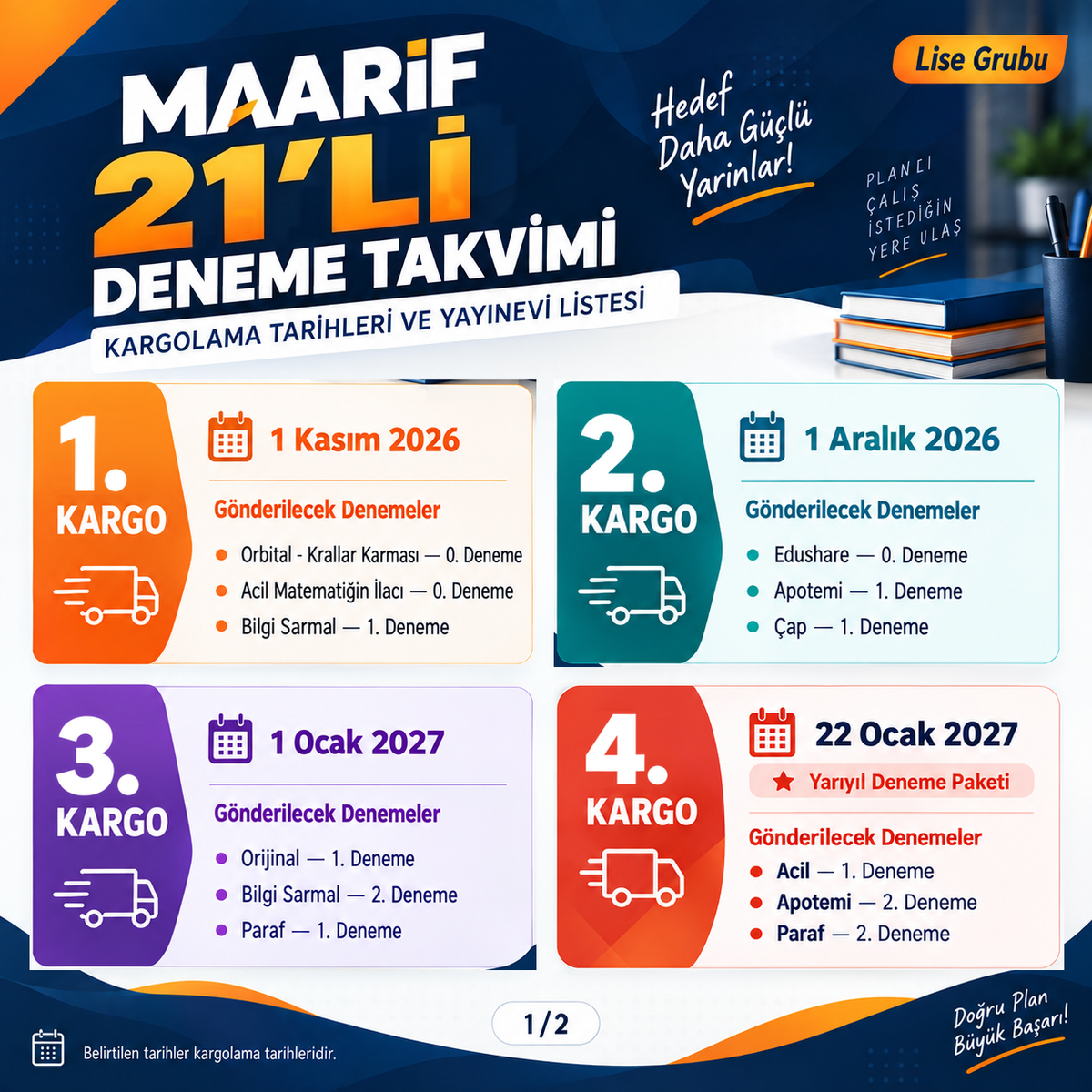 Maarif 21'li paket kargo takvimi 1-4. kargo