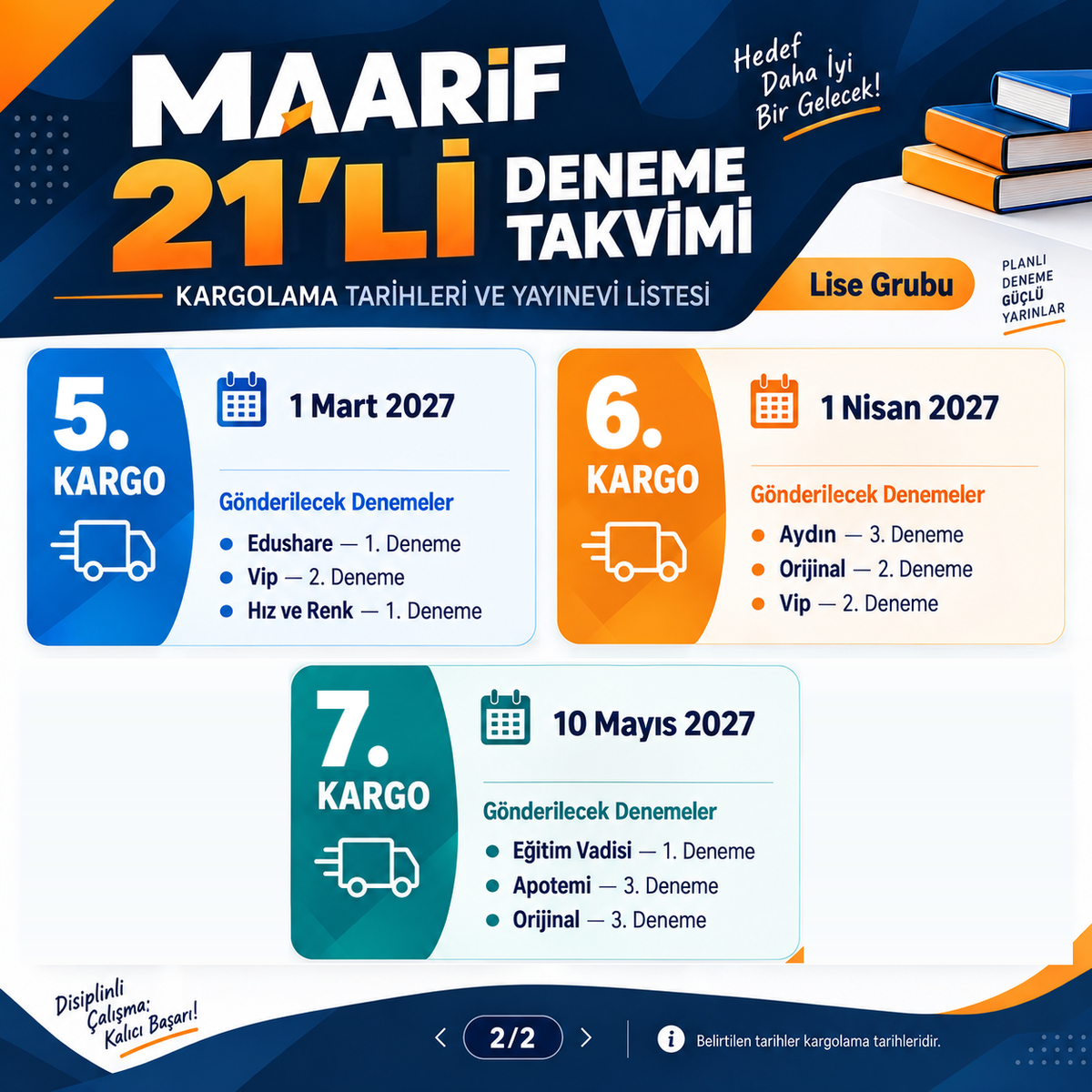 Maarif 21'li paket kargo takvimi 5-7. kargo